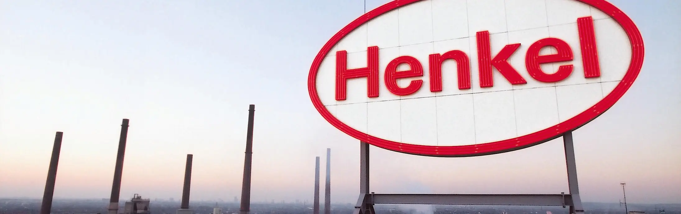 Henkel logo on a rooftop in Duesseldorf.